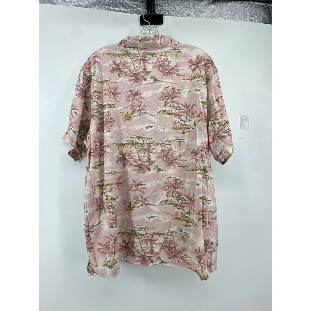Old Navy Mens Large Pink Tropical Palm Tree Camp Shirt Short Sleeve Button Down